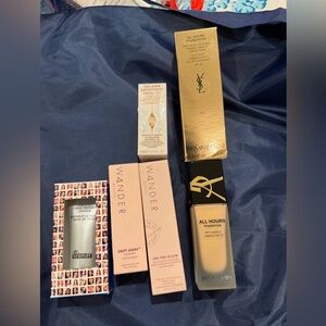 Dr. Brandt Pores primer, wander cleanser and blush, charlotte Tilbury, YSL foun